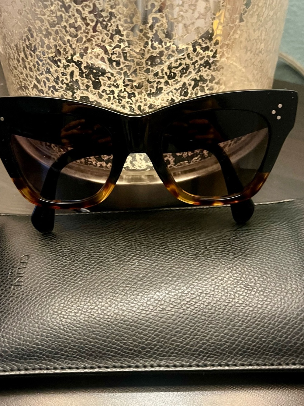 Celine Black and Tortoiseshell Cat-Eye Sunglasses